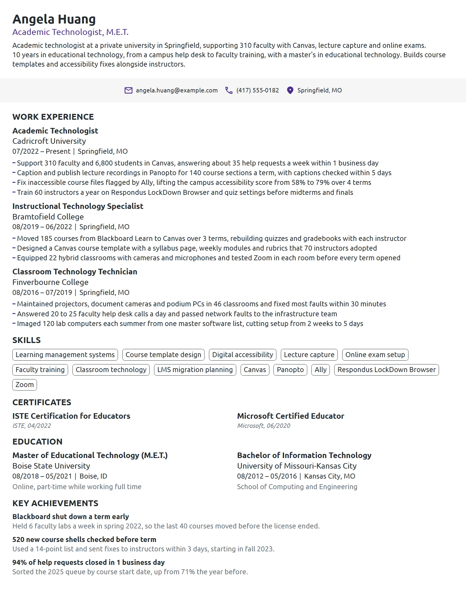 Academic Technologist resume example