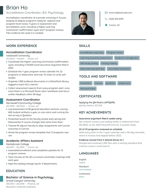 Accreditation Coordinator resume example