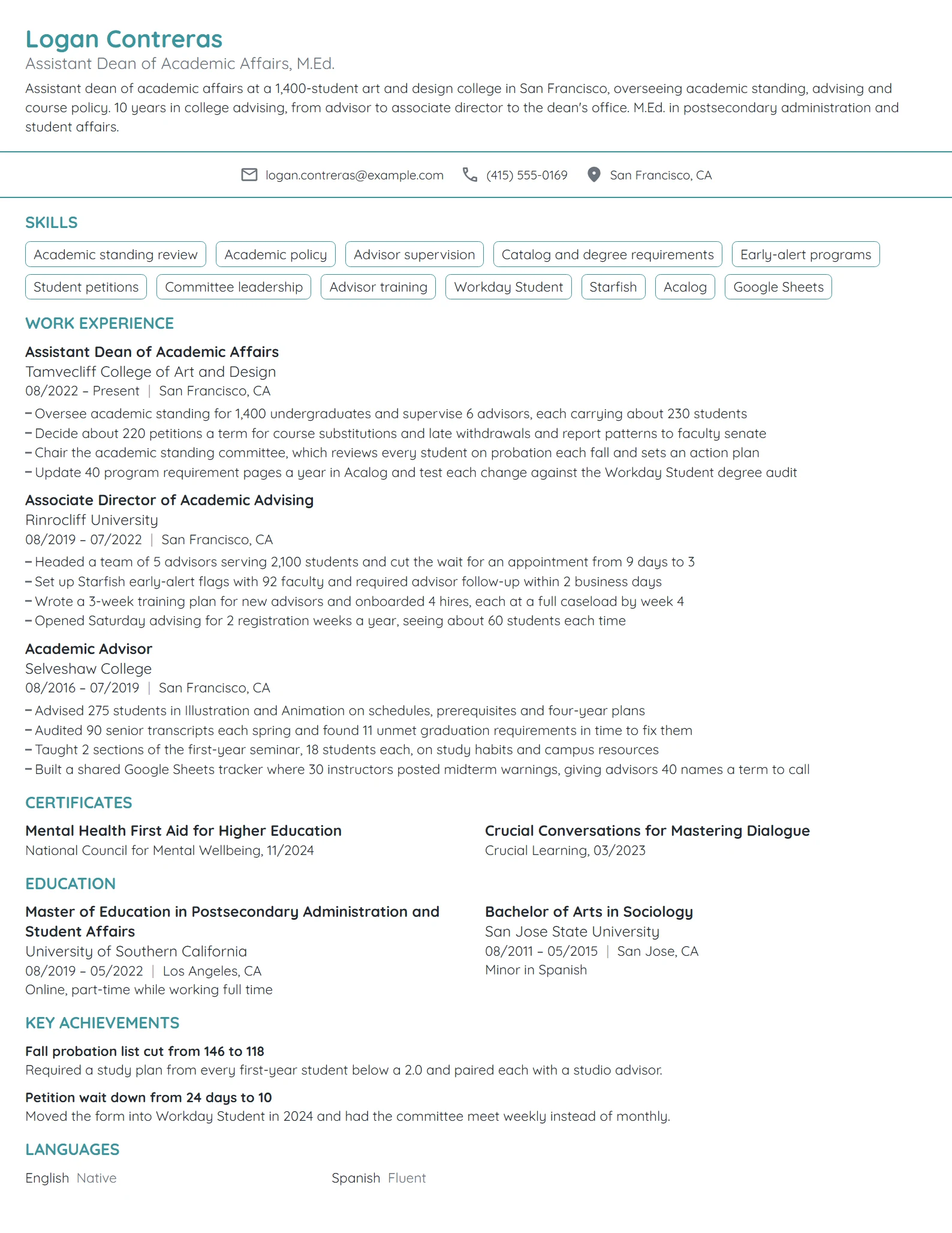 Assistant Dean resume example