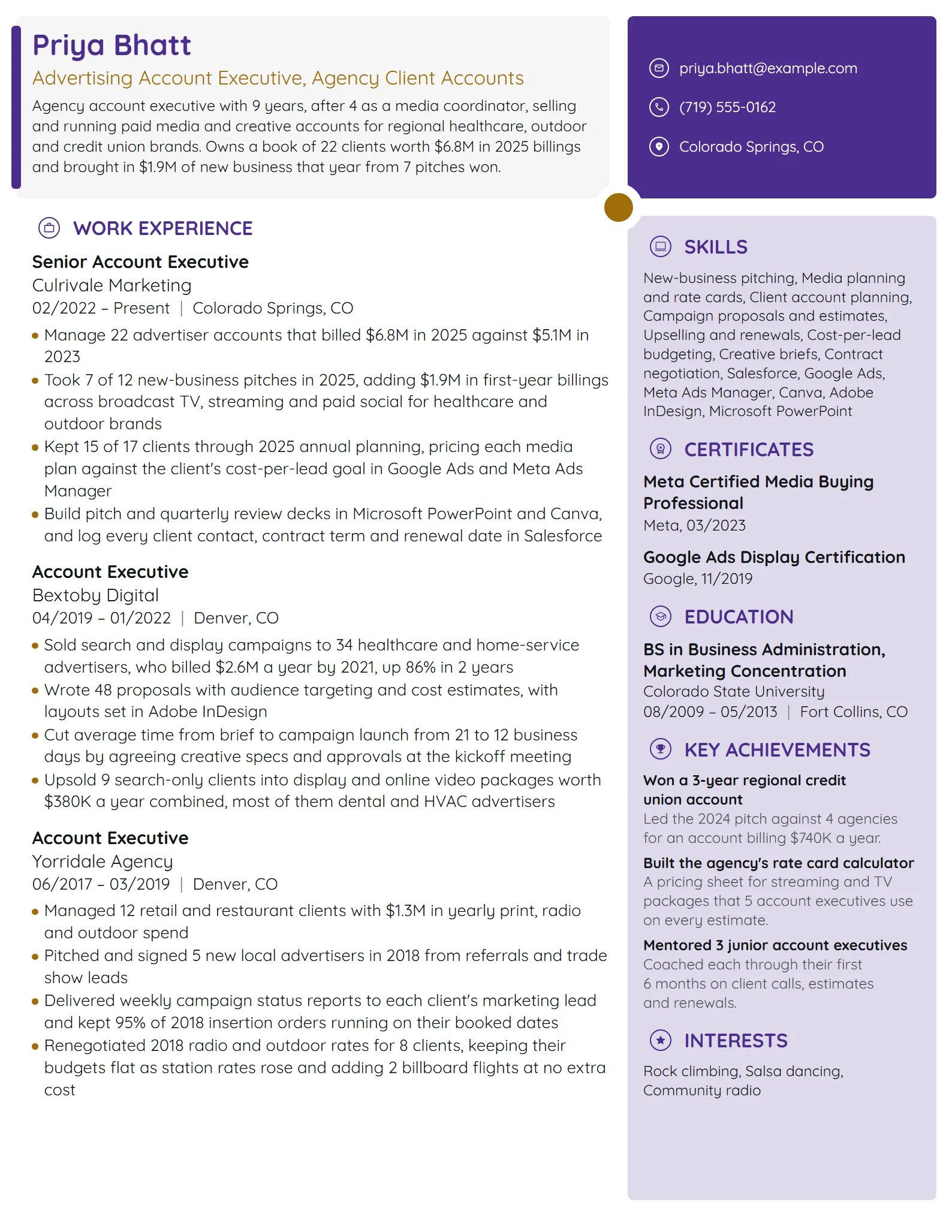 Advertising Account Executive resume example