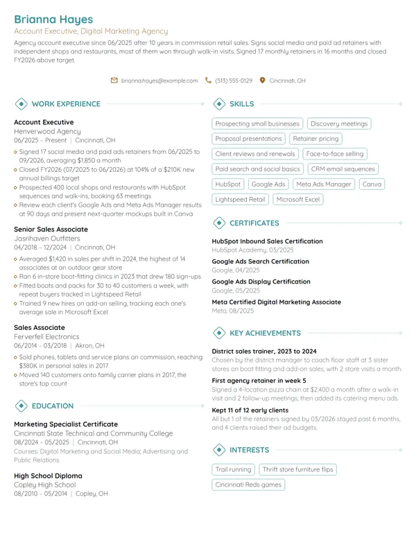 Career Change Account Executive resume example