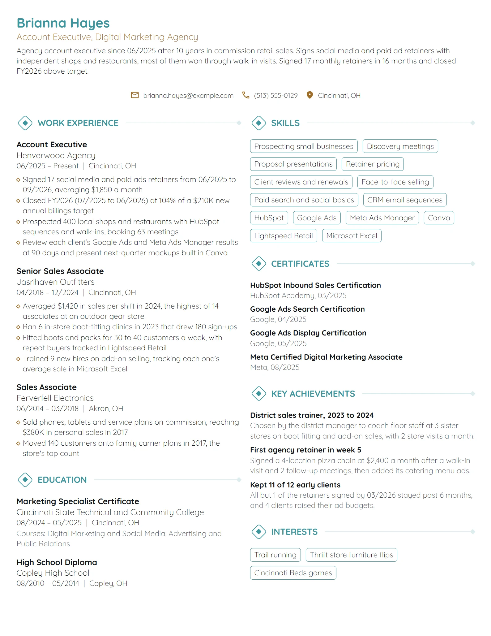 Career Change Account Executive resume example