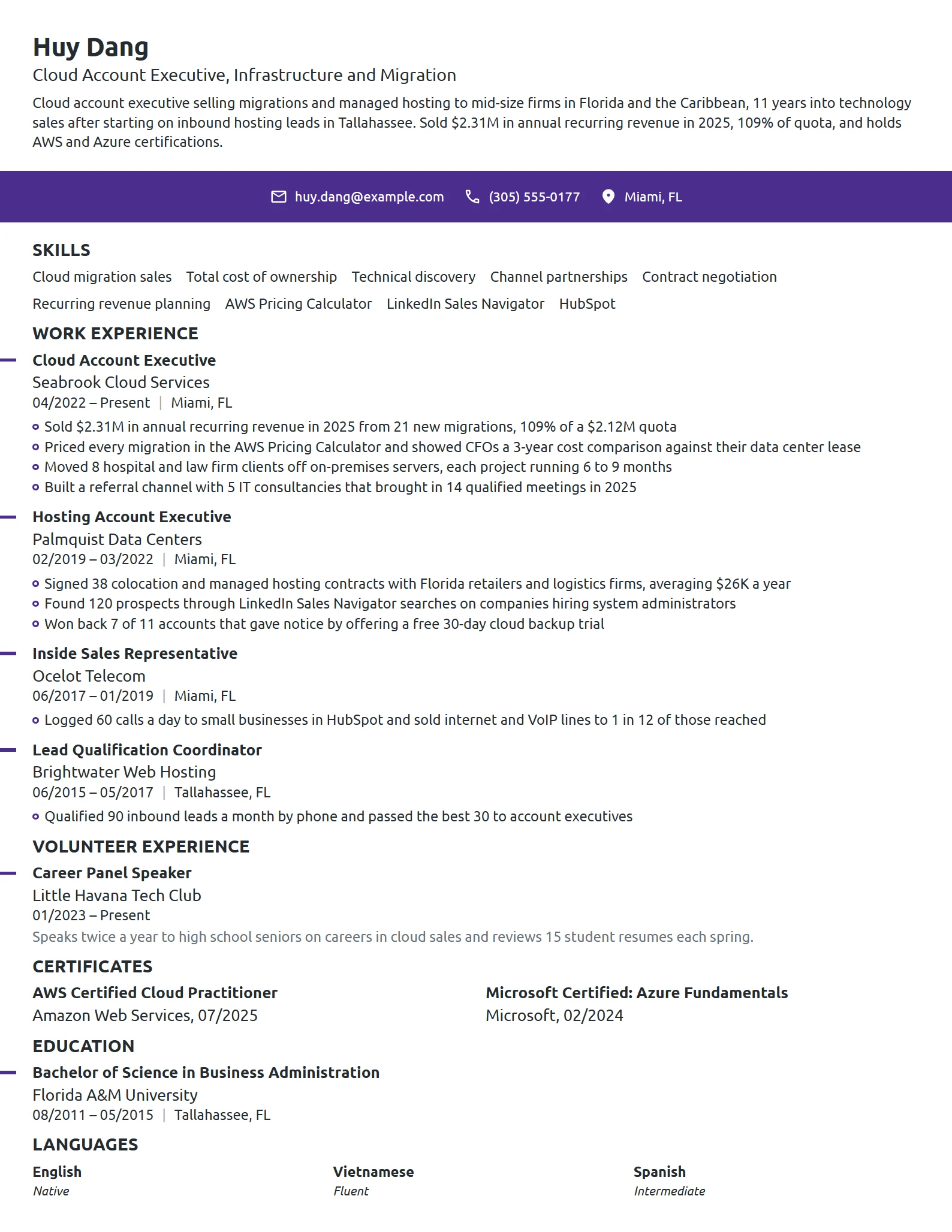 Cloud Account Executive resume example