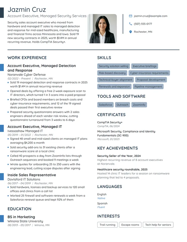 Cybersecurity Account Executive resume example