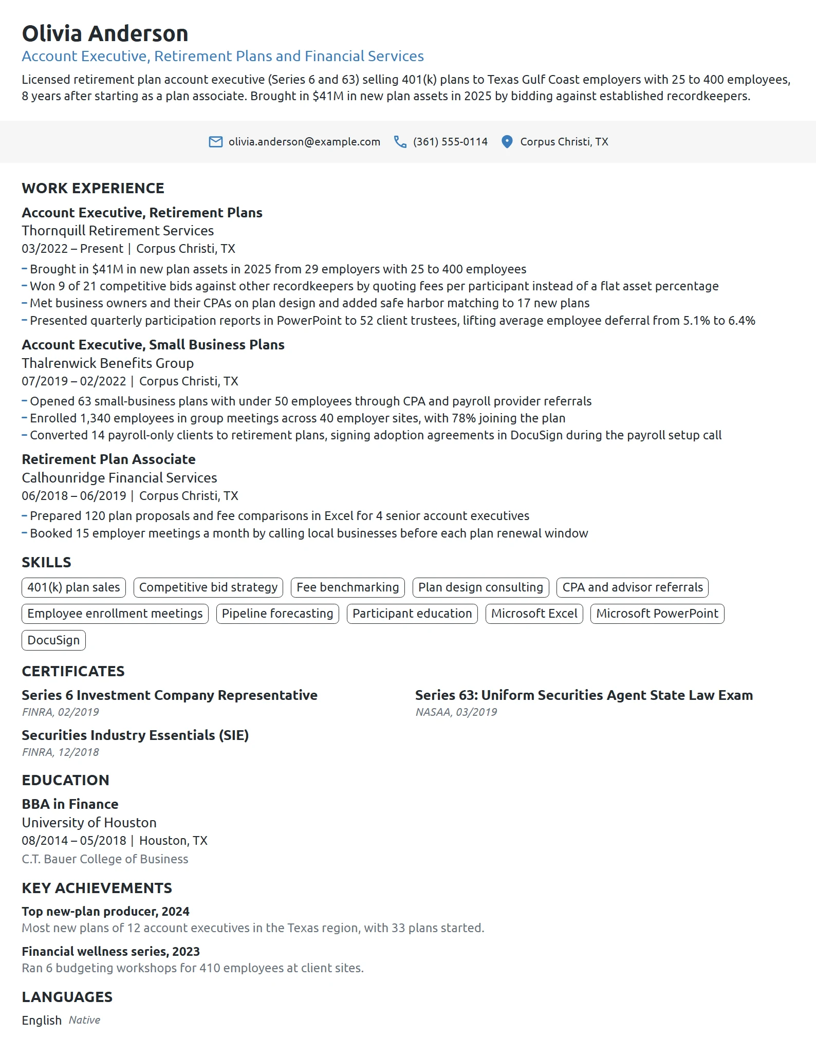 Financial Services Account Executive resume example