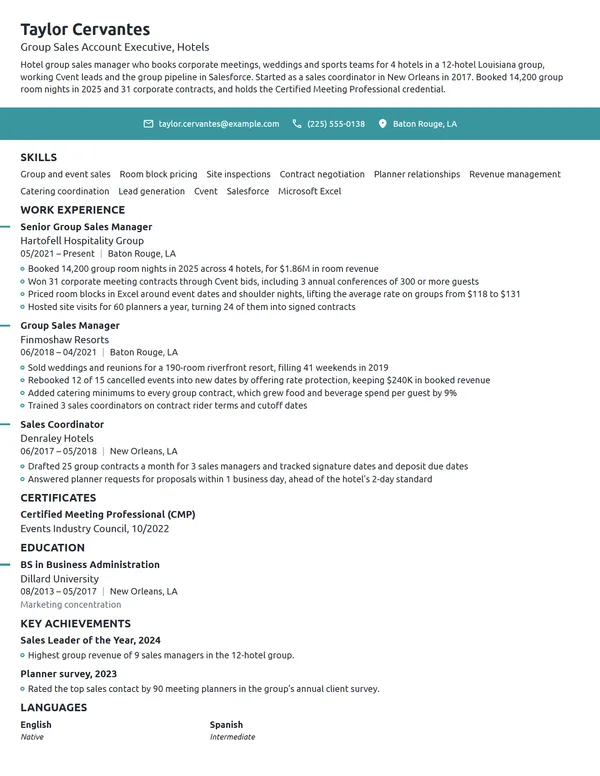 Hospitality Account Executive resume example