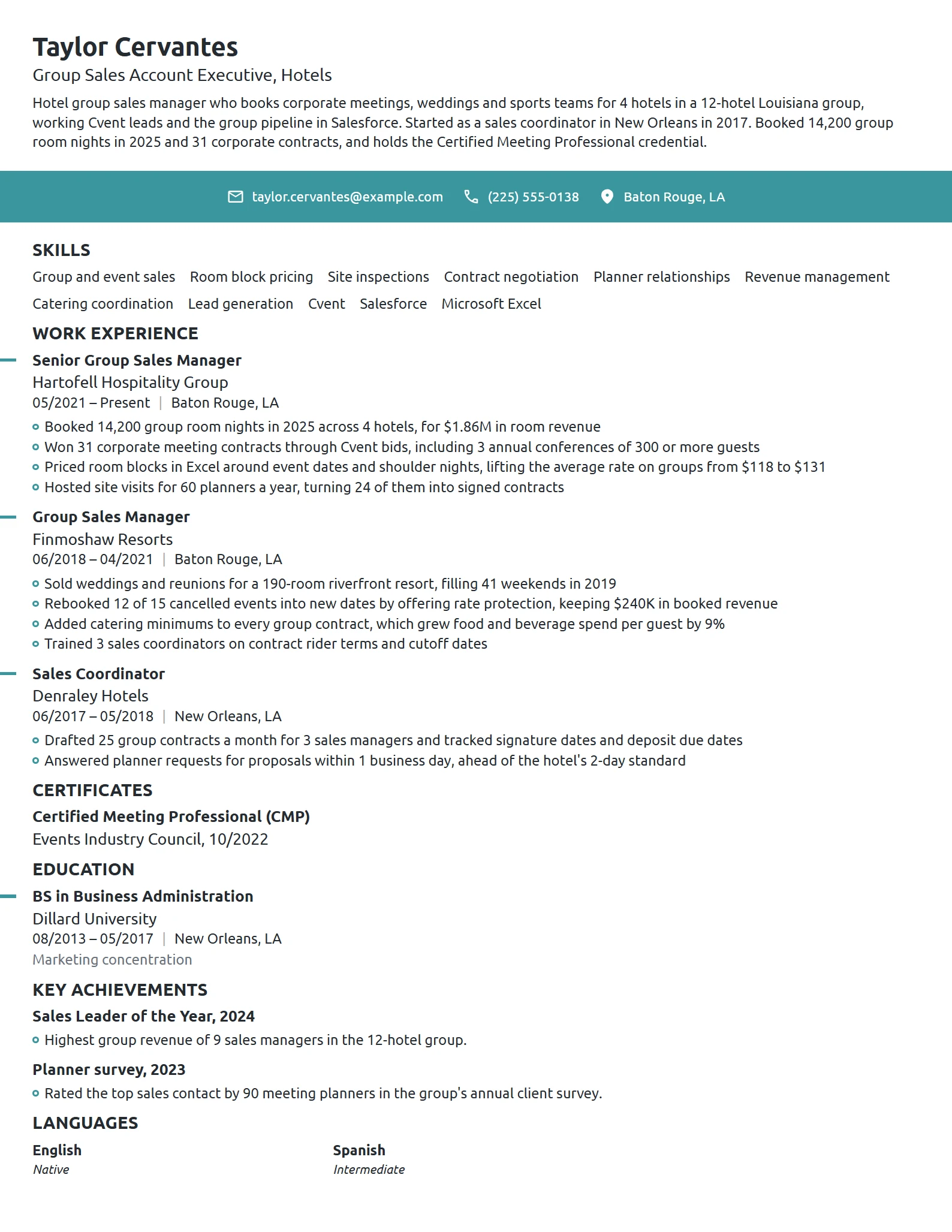 Hospitality Account Executive resume example