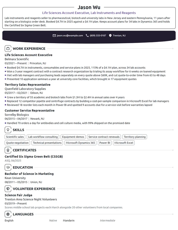 Life Sciences Account Executive resume example