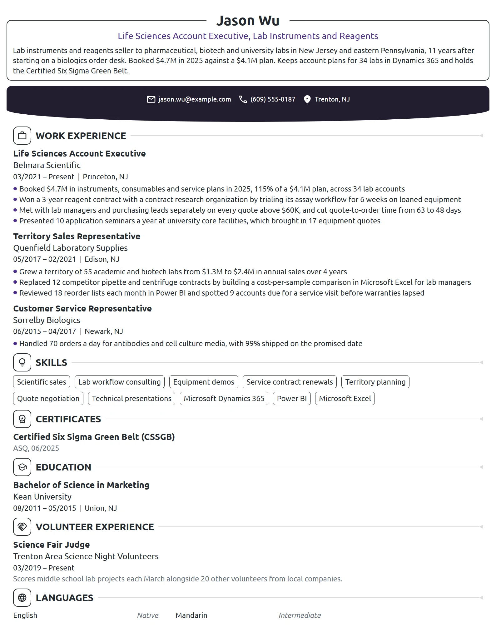 Life Sciences Account Executive resume example
