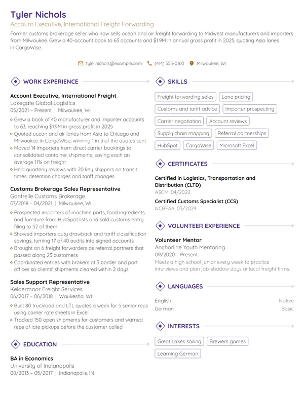 Logistics Account Executive resume example