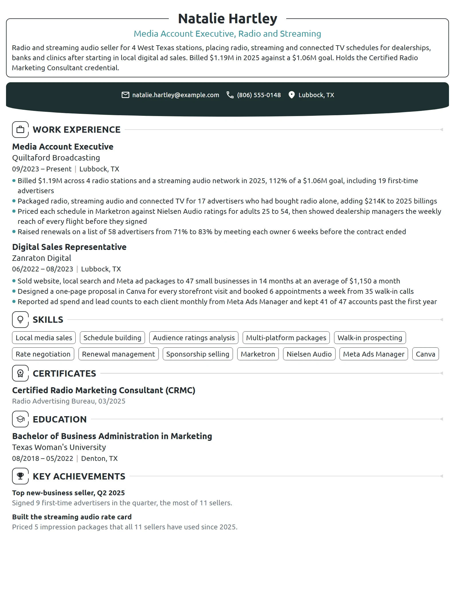 Media Account Executive resume example