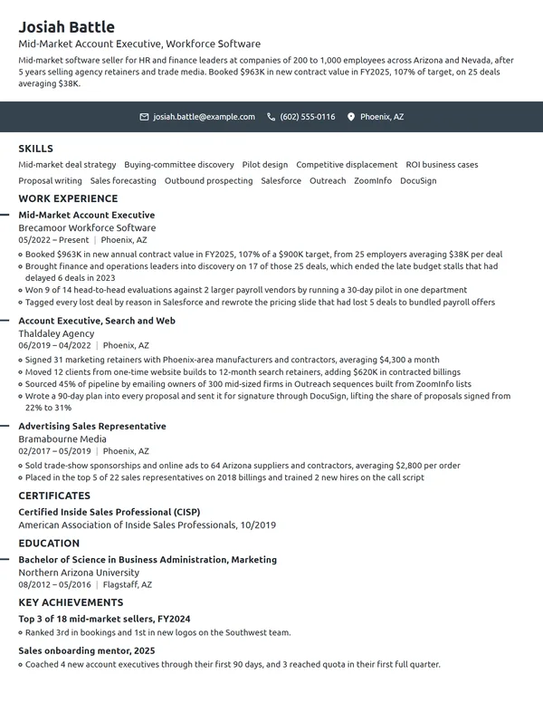 Mid-Market Account Executive resume example