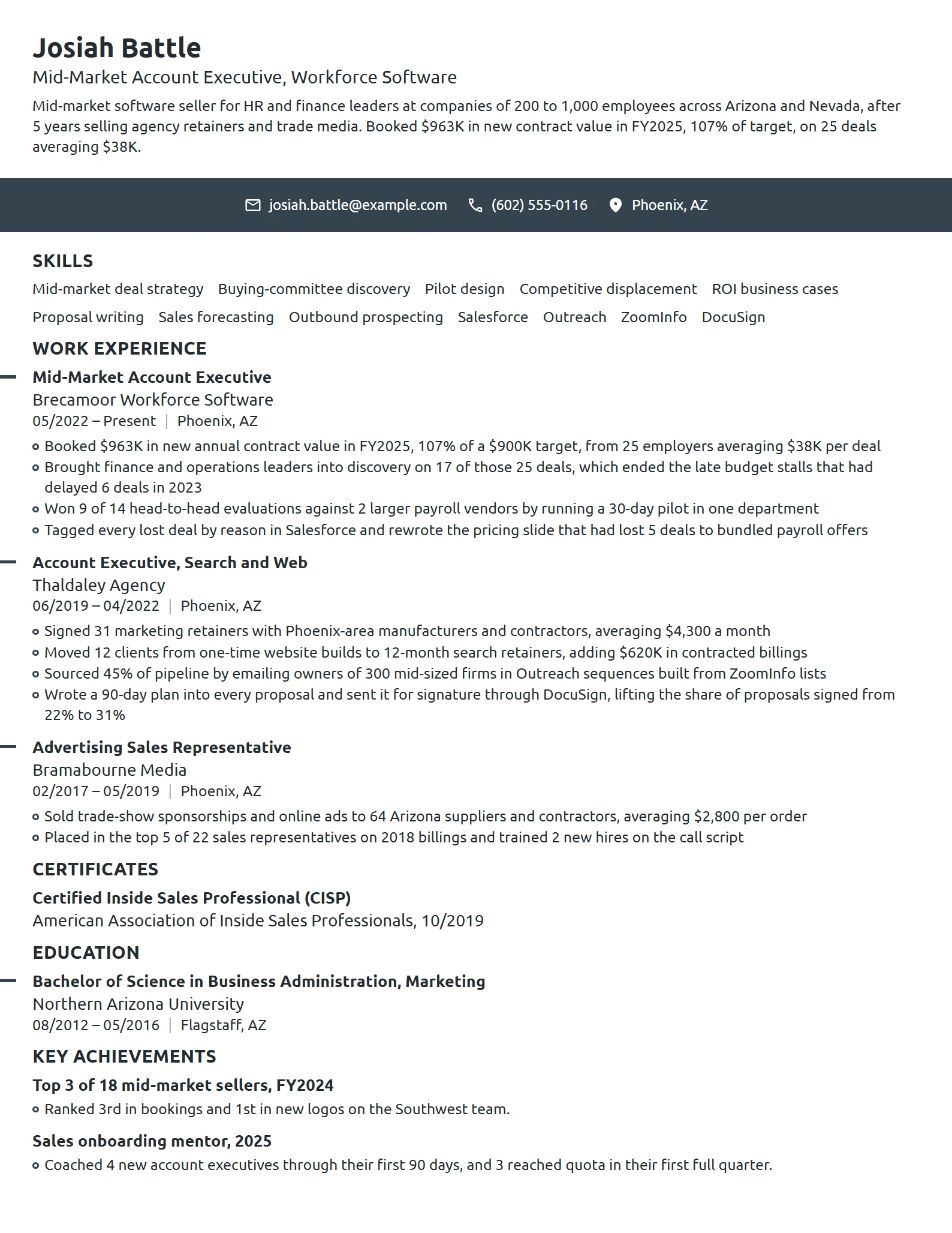 Mid-Market Account Executive resume example