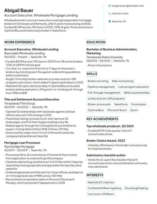 Mortgage Account Executive resume example