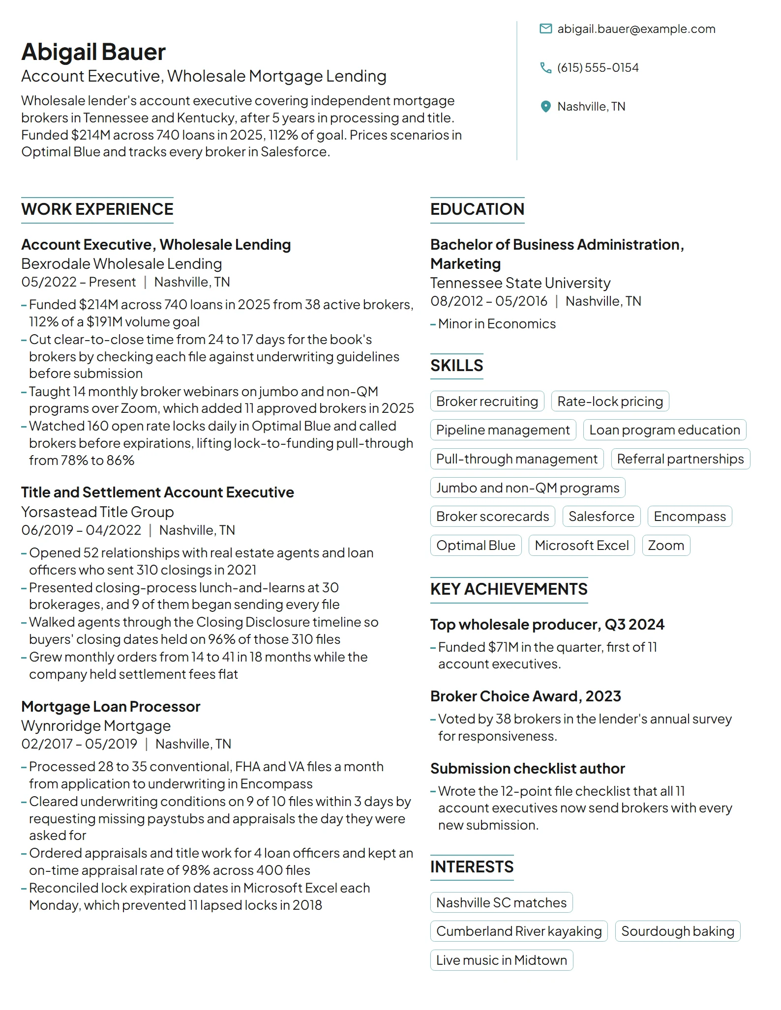 Mortgage Account Executive resume example