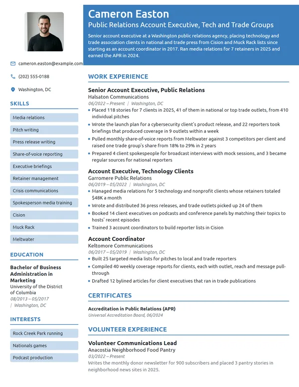 Public Relations Account Executive resume example