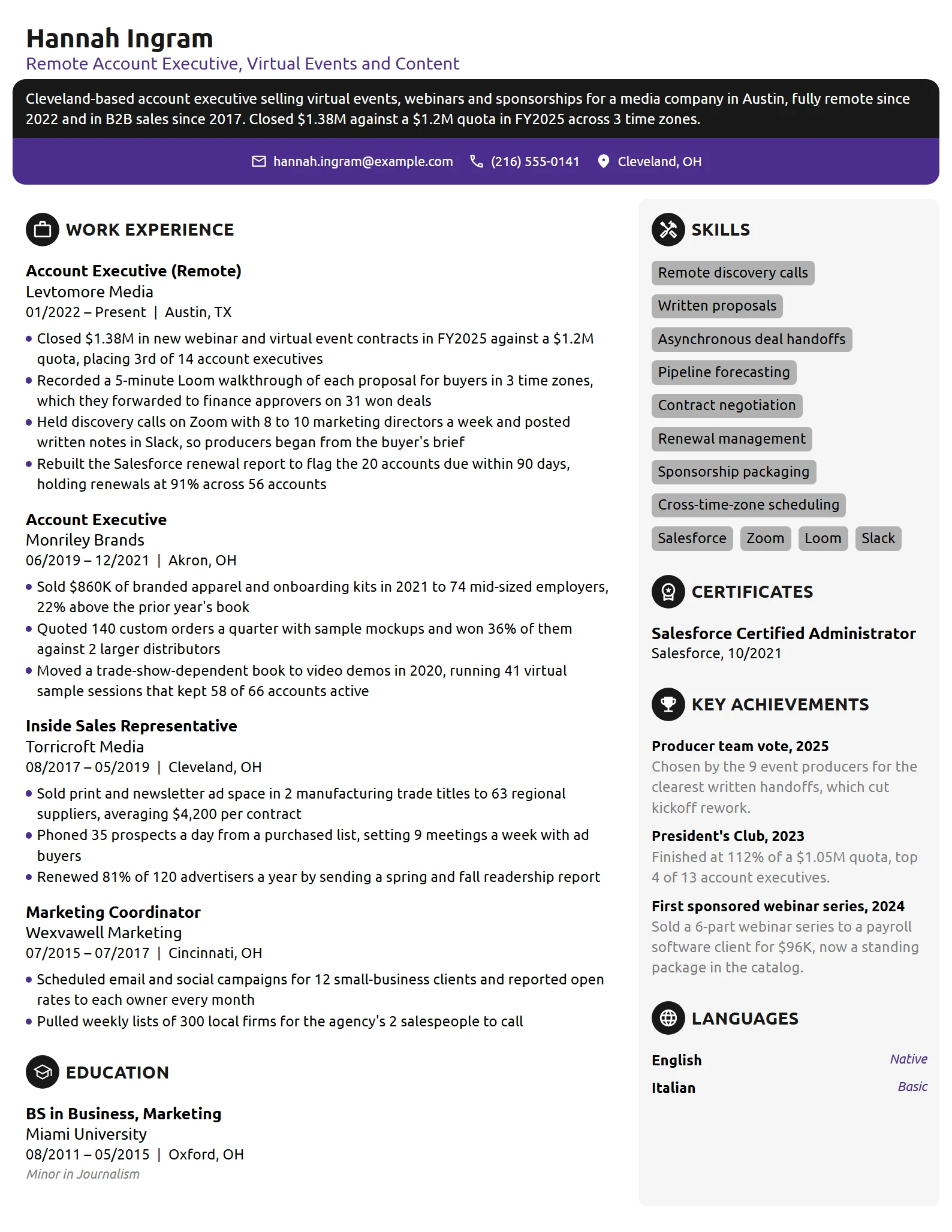 Remote Account Executive resume example