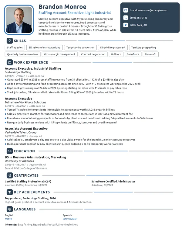 Staffing Account Executive resume example