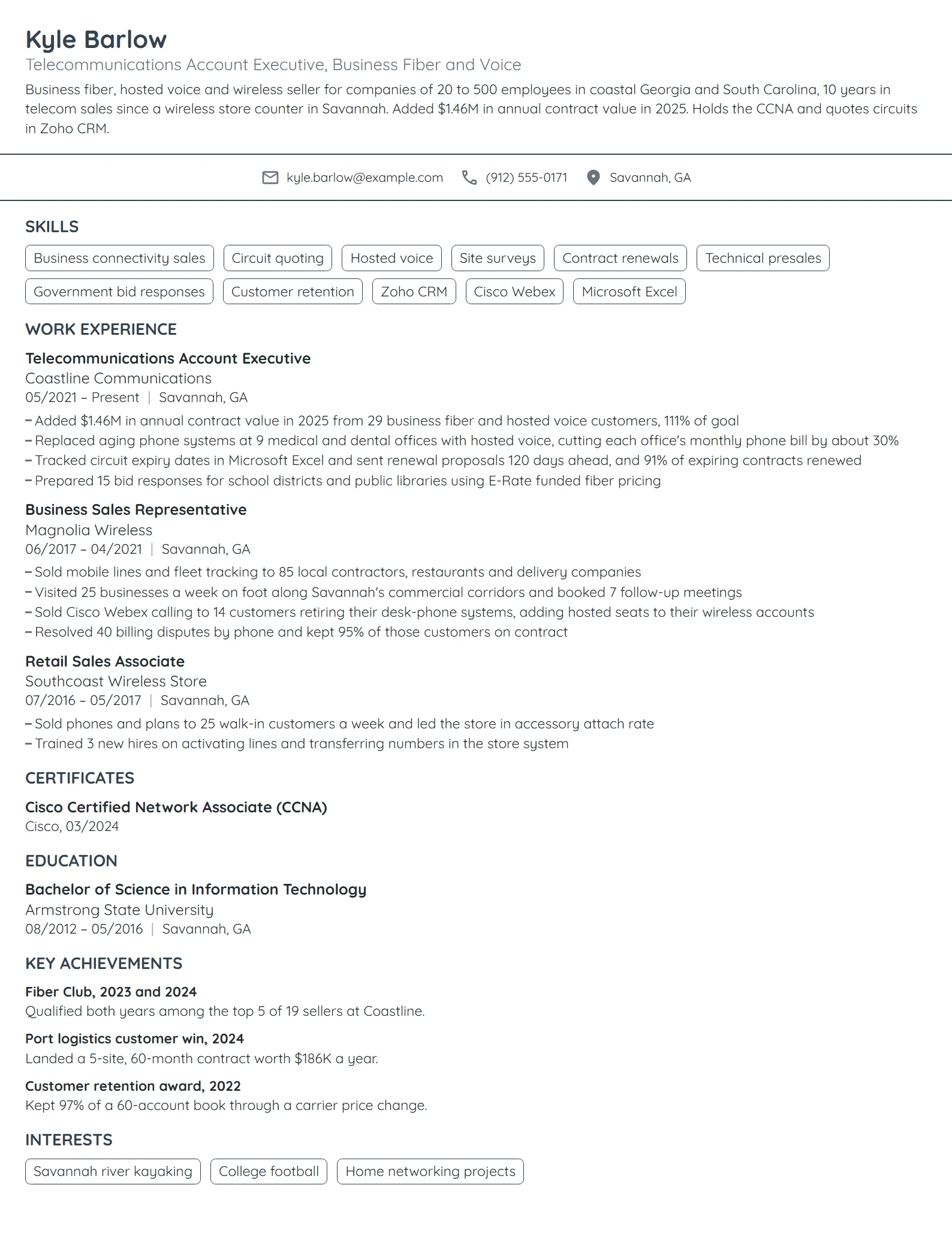 Telecommunications Account Executive resume example