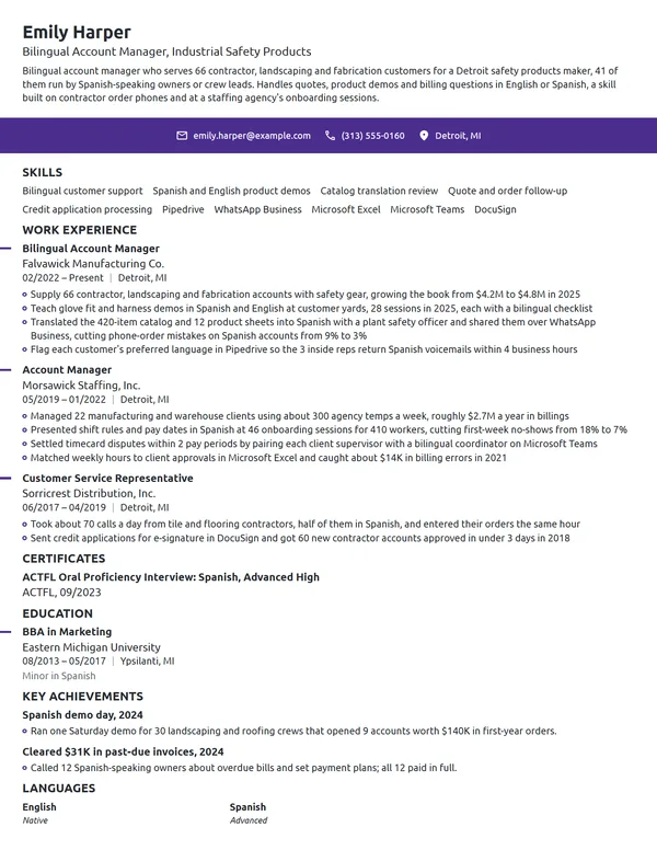 Bilingual Account Manager resume example