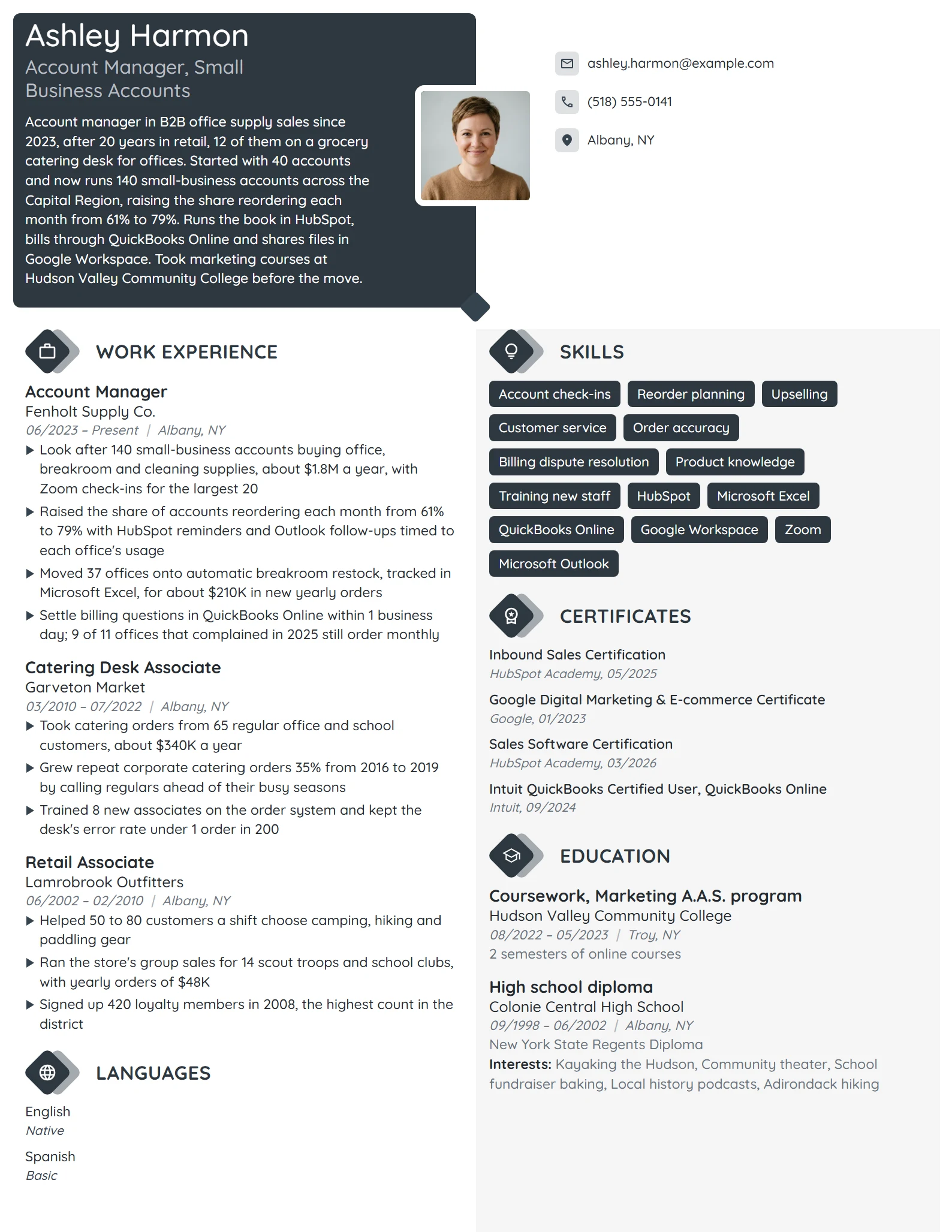 Career Change Account Manager resume example