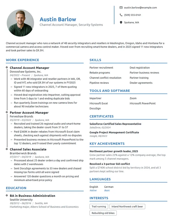 Channel Account Manager resume example