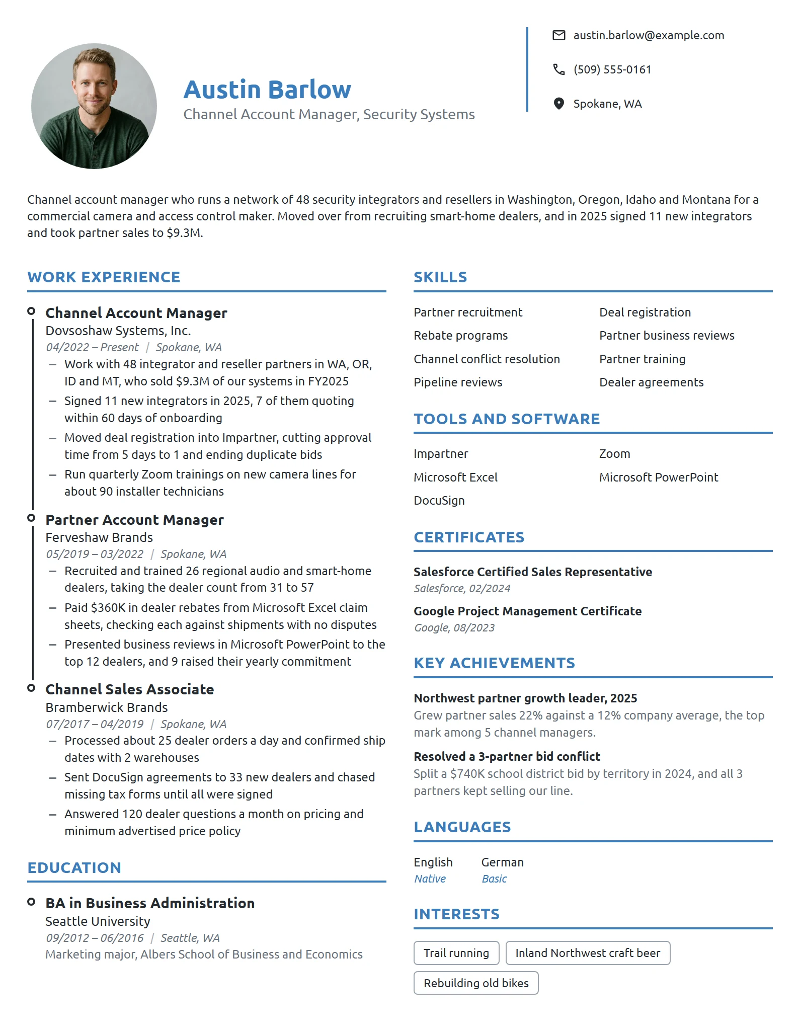Channel Account Manager resume example