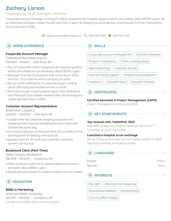 Corporate Account Manager resume example