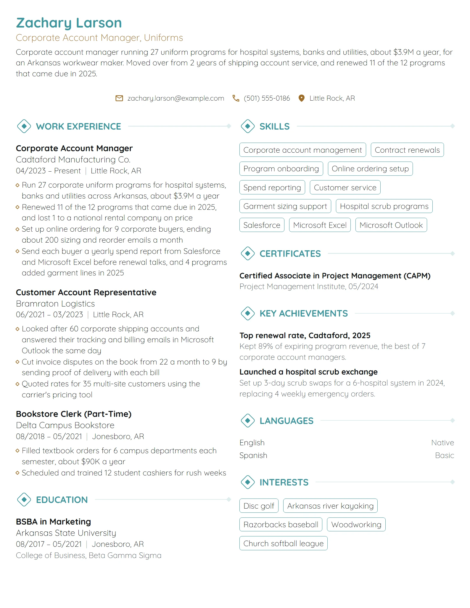 Corporate Account Manager resume example