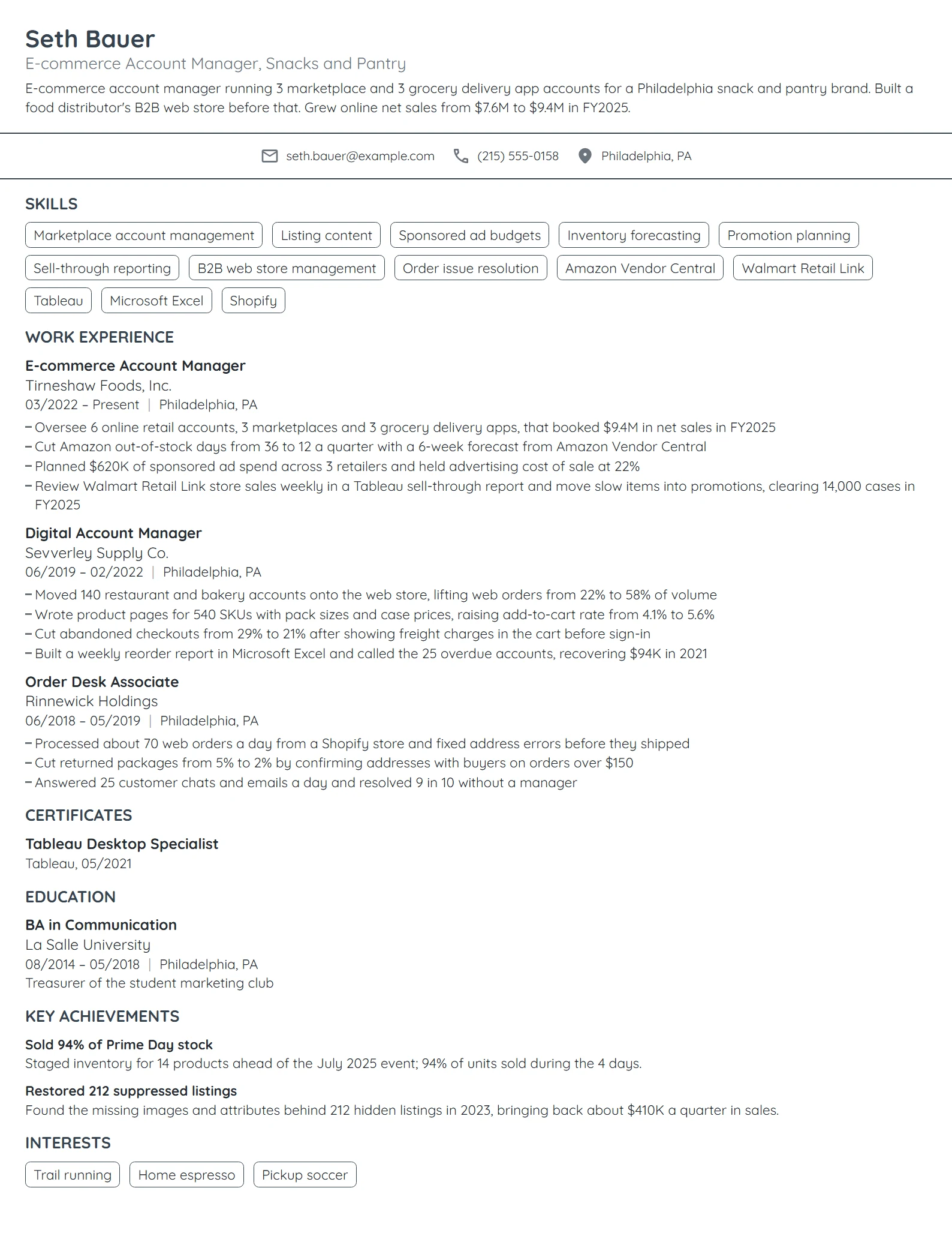 E-commerce Account Manager resume example