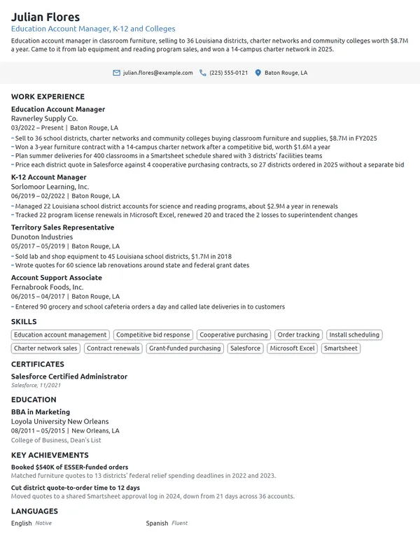 Education Account Manager resume example