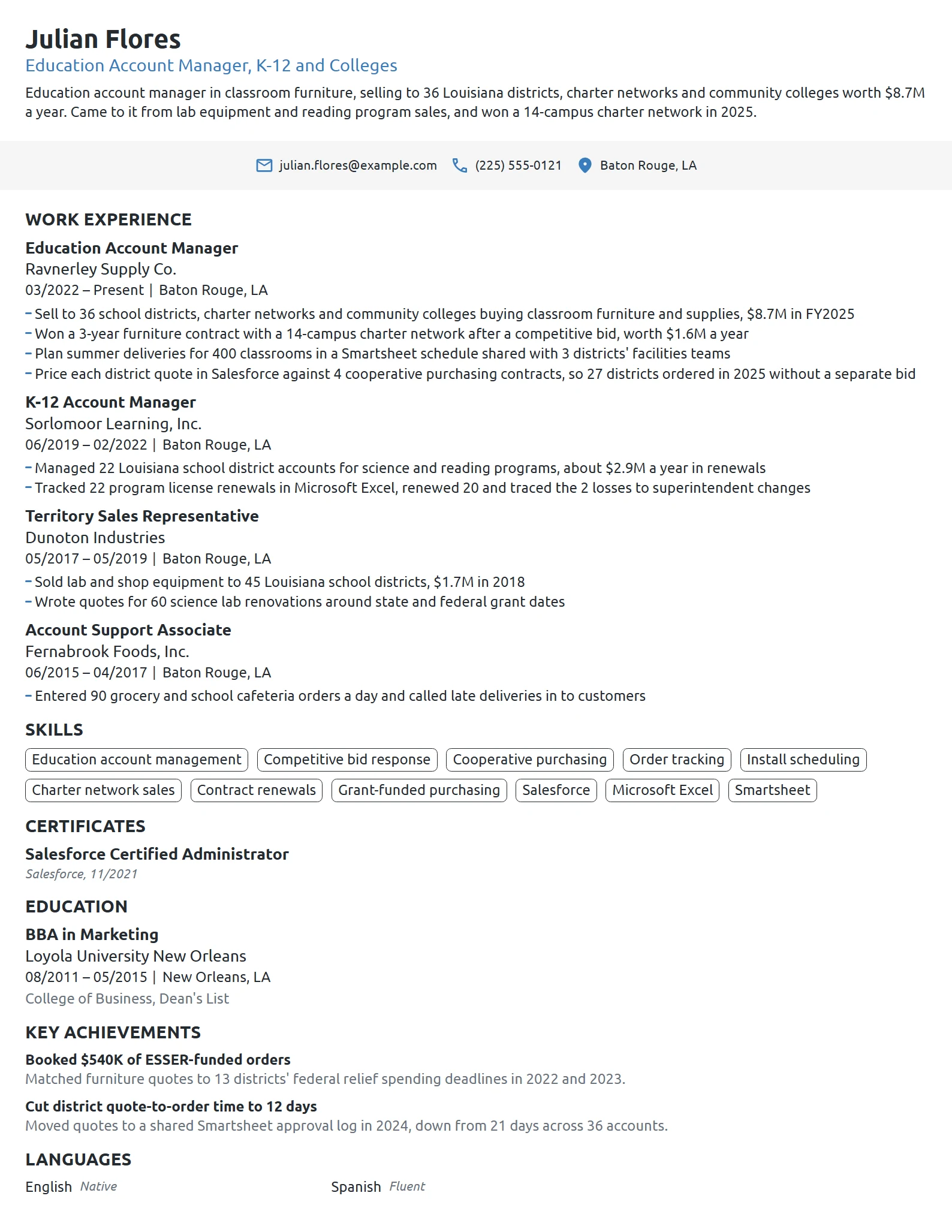 Education Account Manager resume example