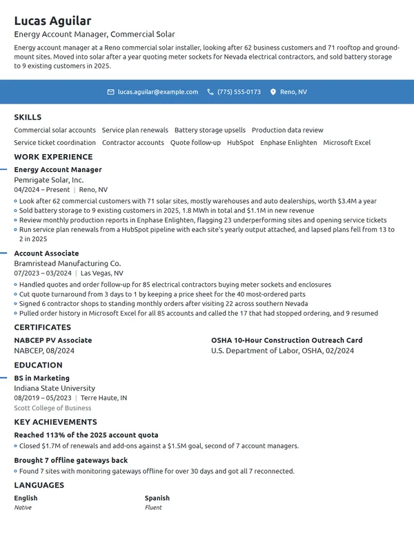 Energy Account Manager resume example