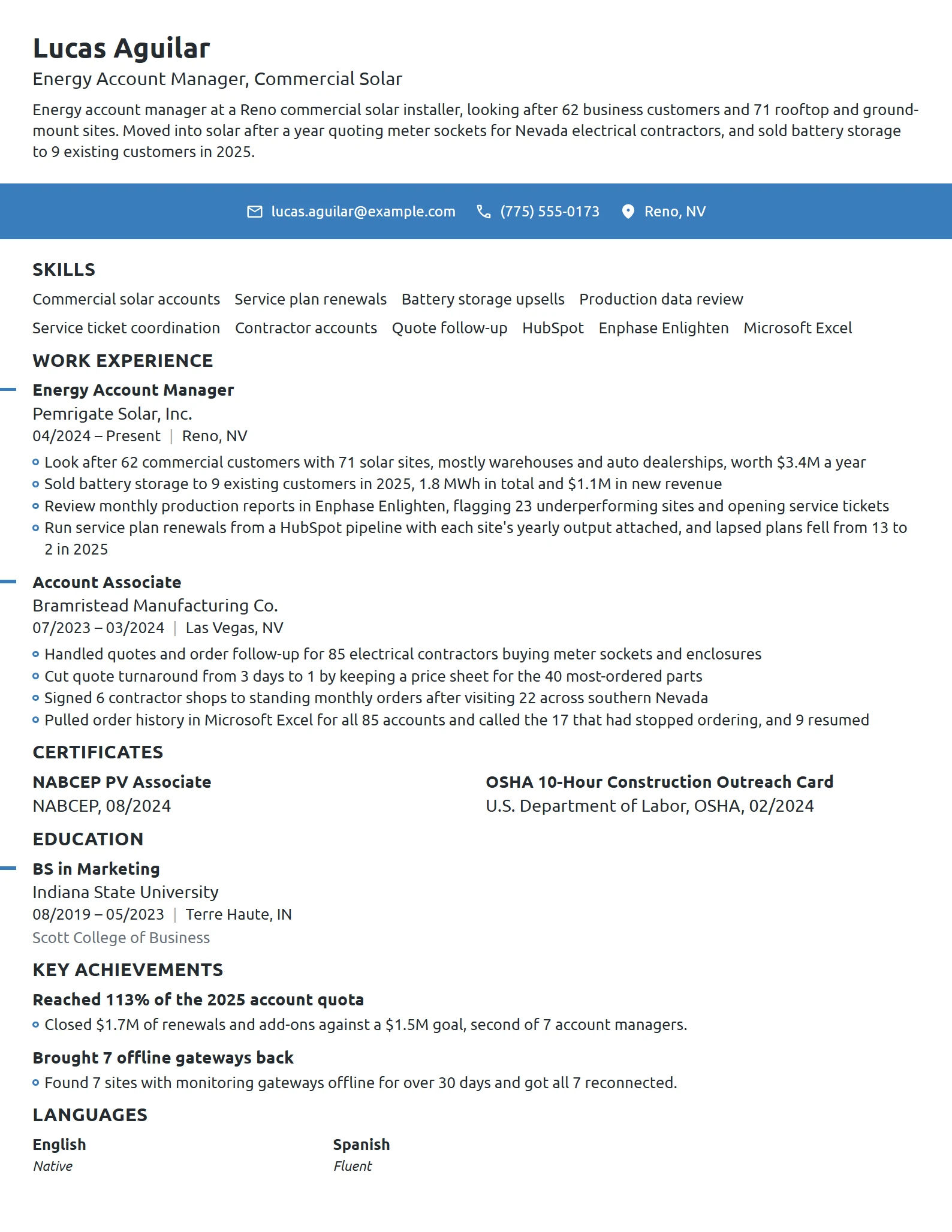 Energy Account Manager resume example