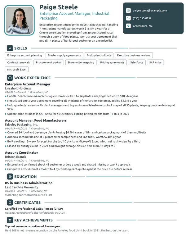 Enterprise Account Manager resume example
