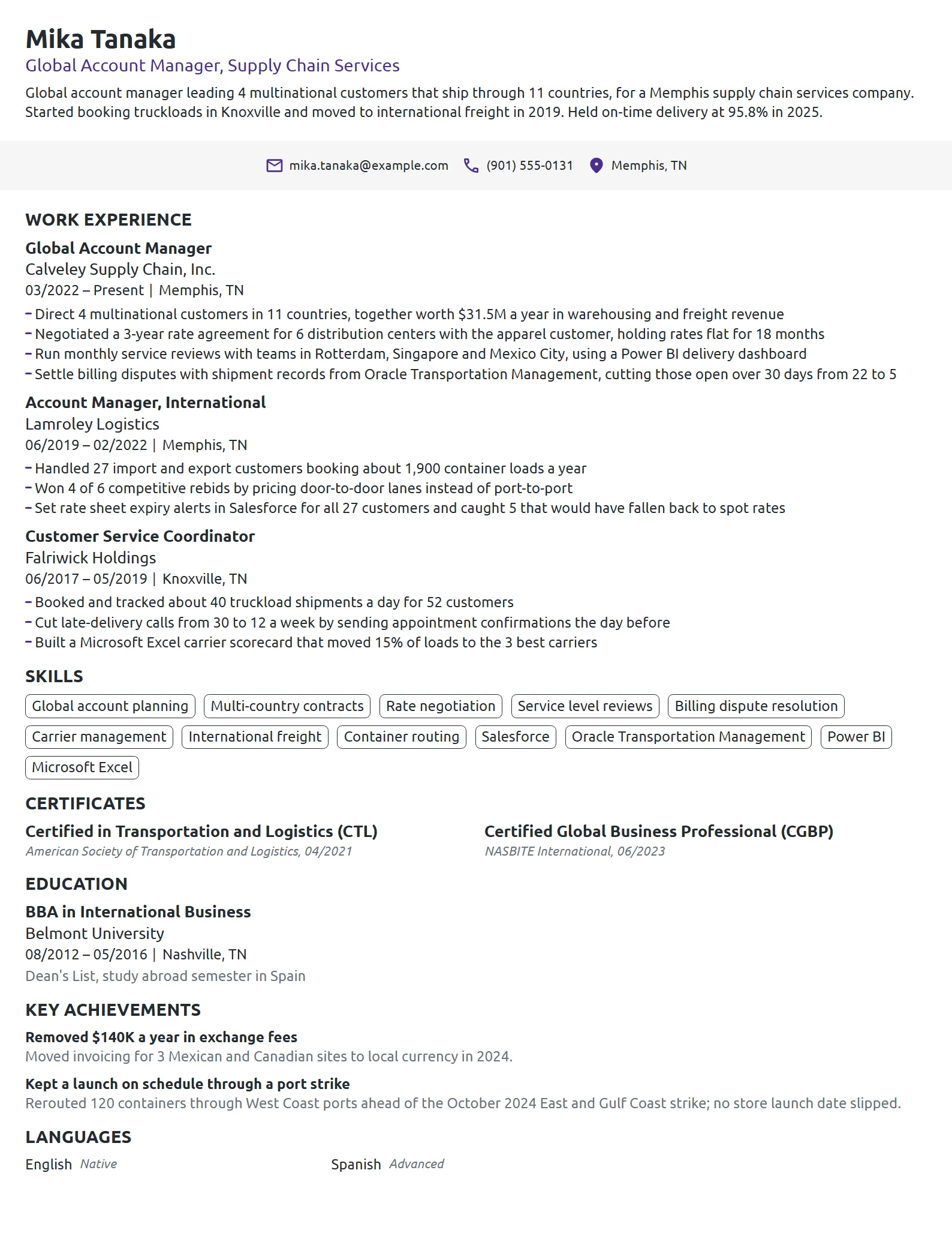 Global Account Manager resume example