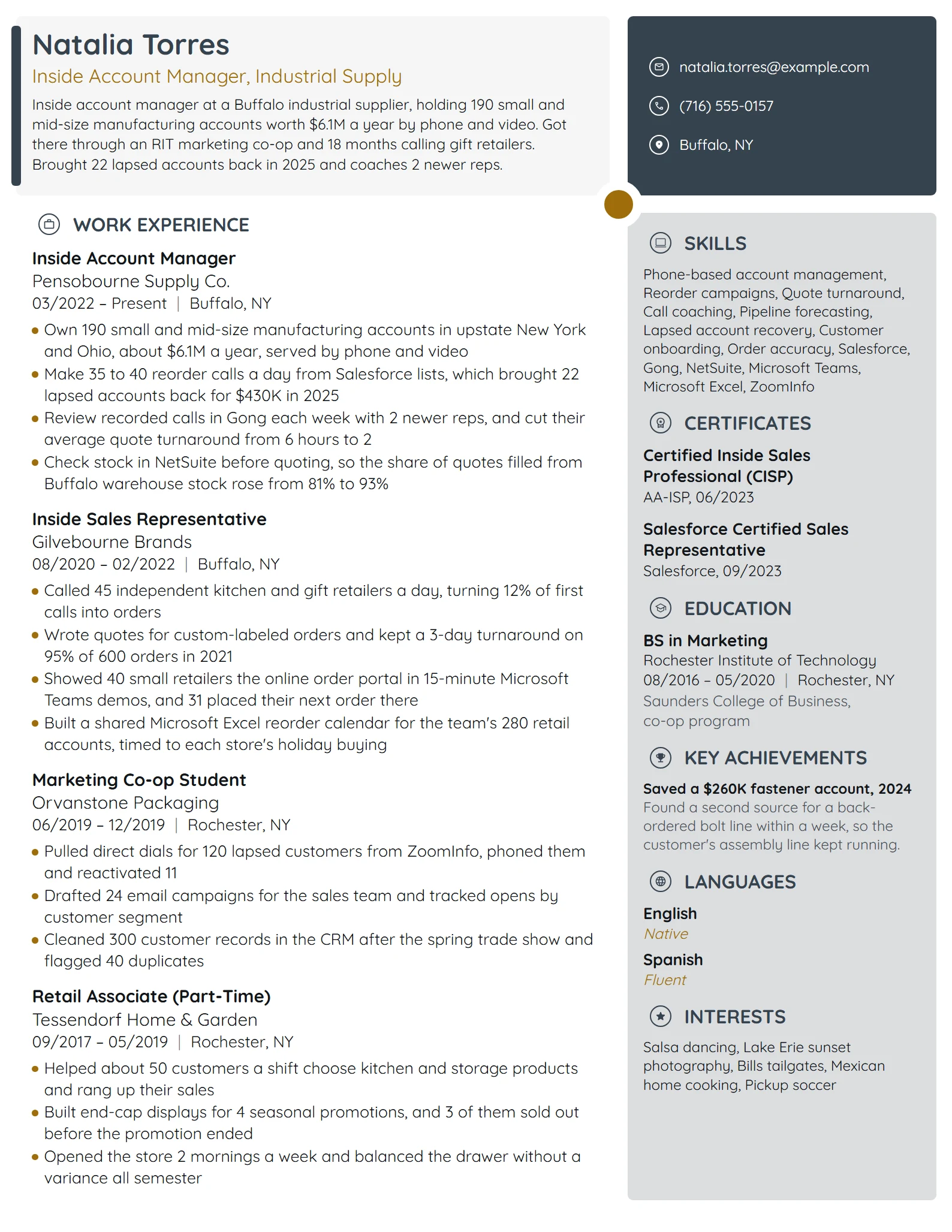 Inside Account Manager resume example