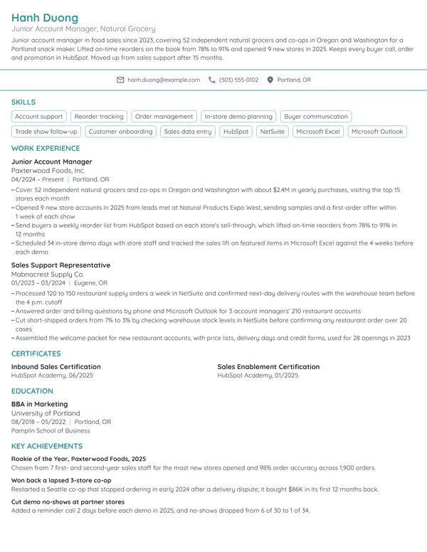 Junior Account Manager resume example