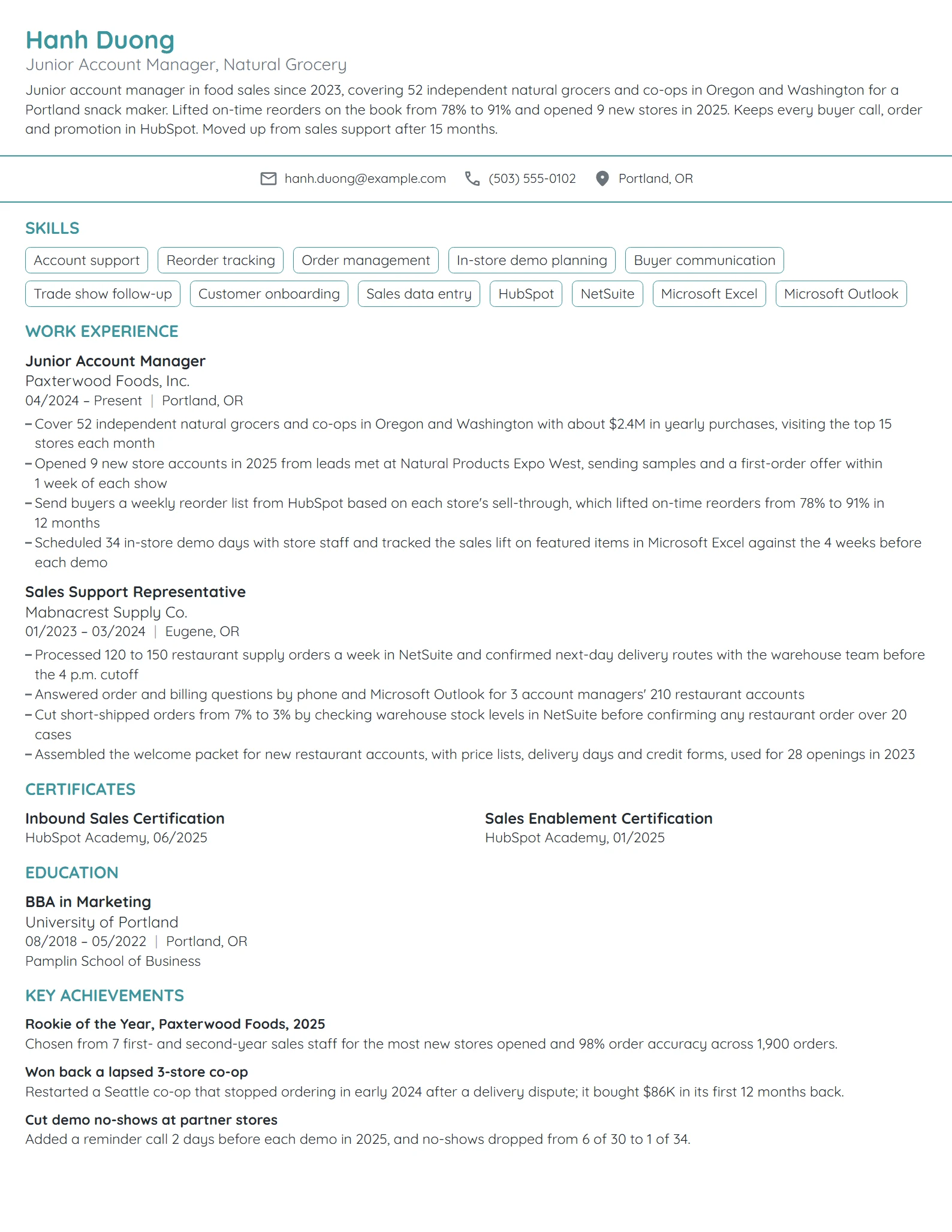Junior Account Manager resume example
