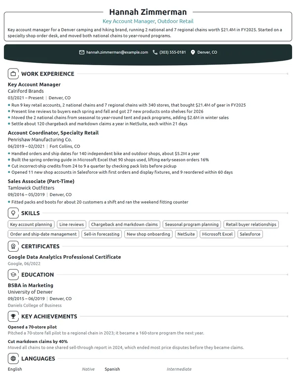 Key Account Manager resume example