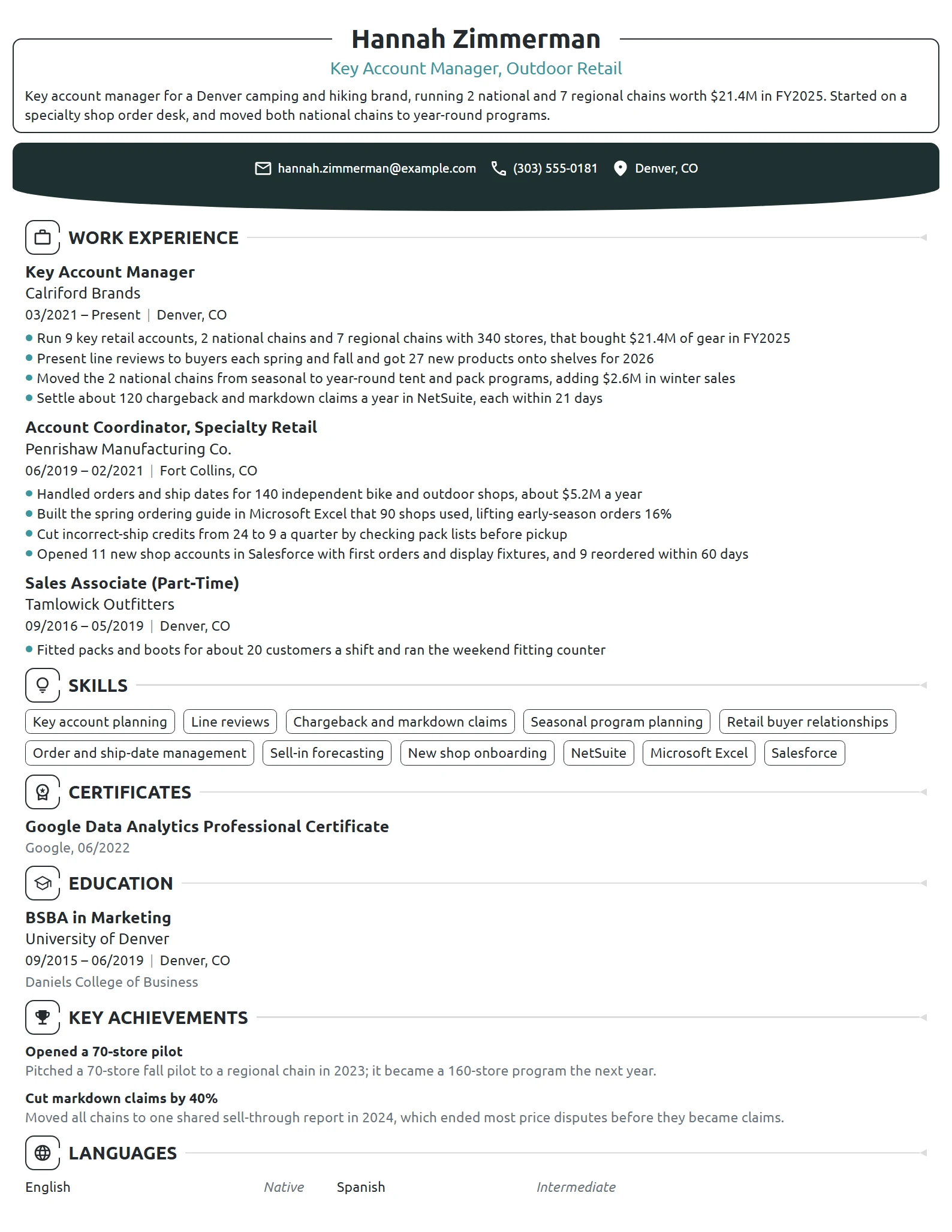 Key Account Manager resume example