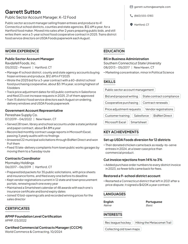 Public Sector Account Manager resume example