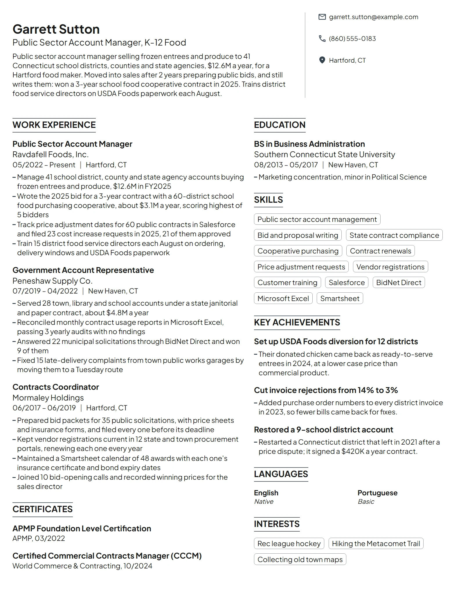 Public Sector Account Manager resume example