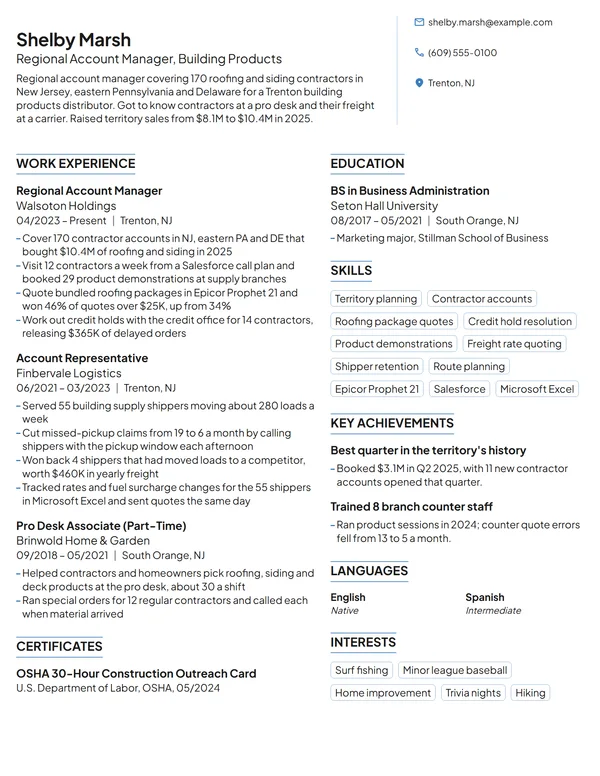Regional Account Manager resume example