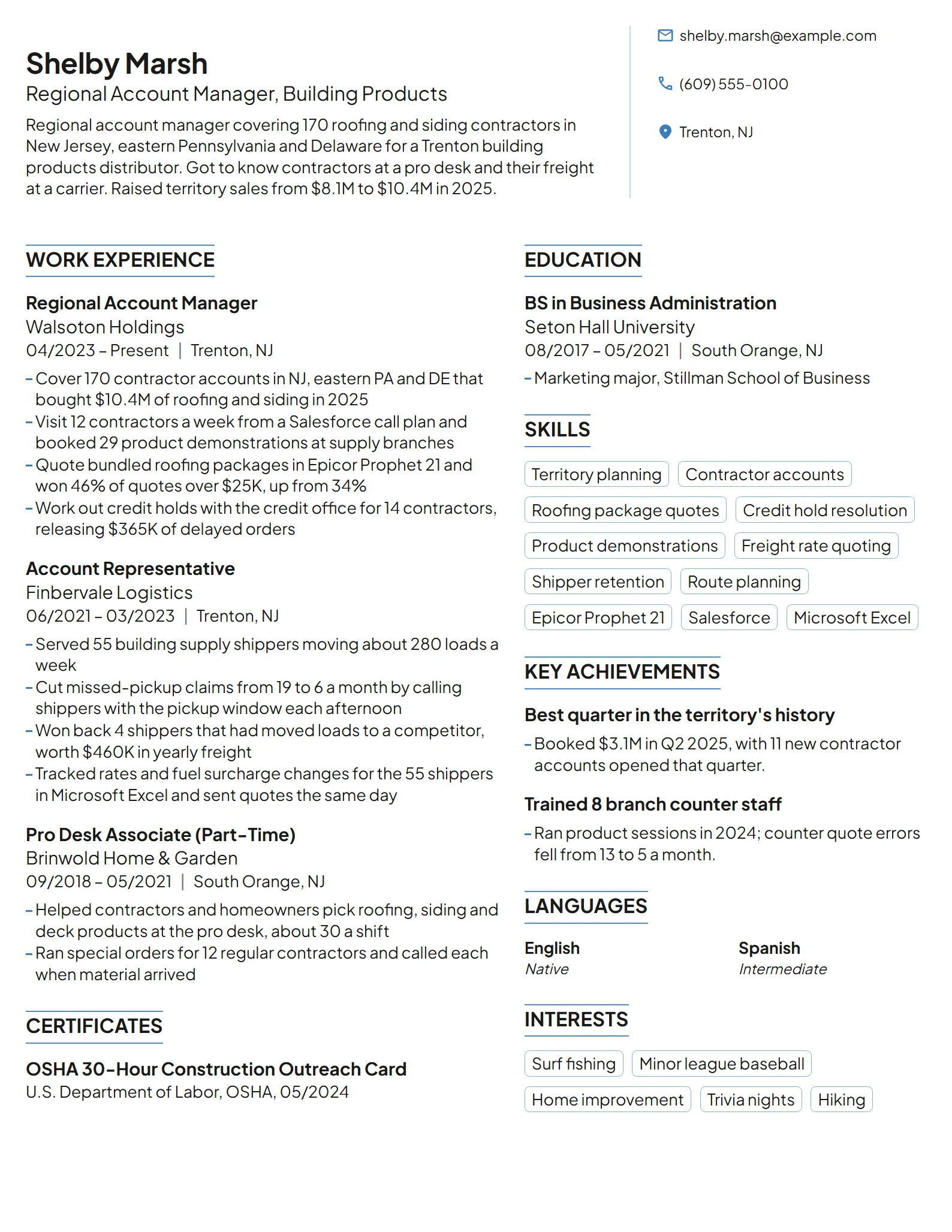 Regional Account Manager resume example