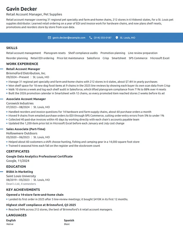Retail Account Manager resume example