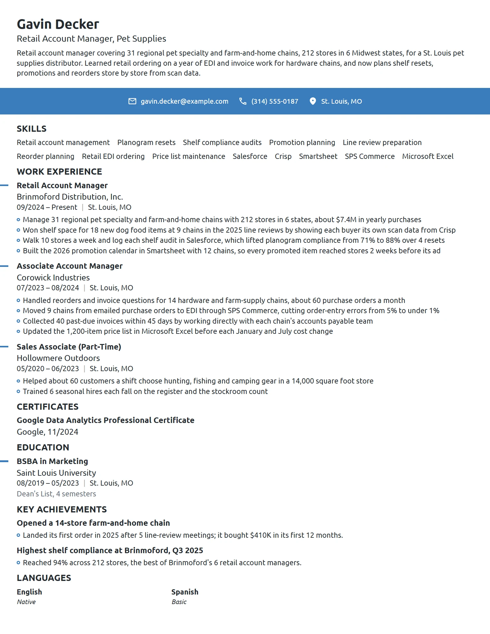 Retail Account Manager resume example