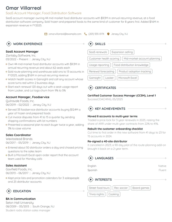 SaaS Account Manager resume example