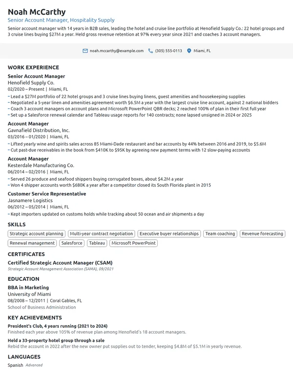Senior Account Manager resume example