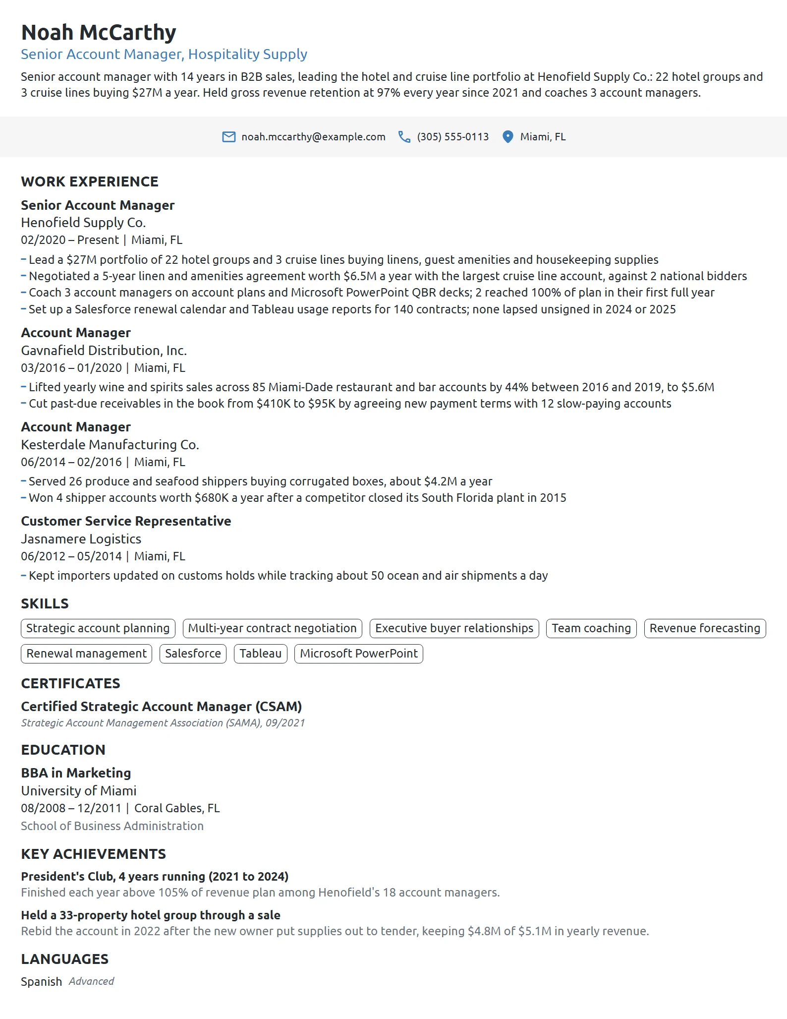 Senior Account Manager resume example